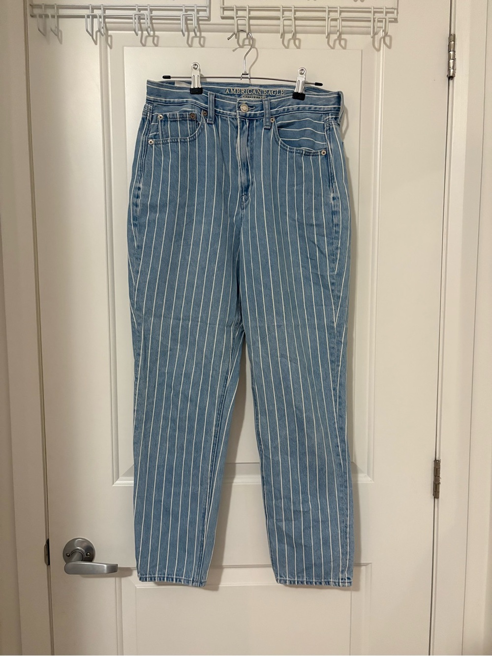 American Eagle Outfitters Light Blue Pinstripe High-Rise Jeans